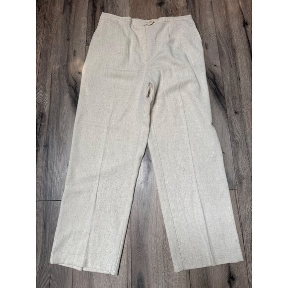 Sag Harbor Stretch Womens Flat Front Pants Size 14 Beige Linen-Blend Relaxed Fit - Picture 1 of 7